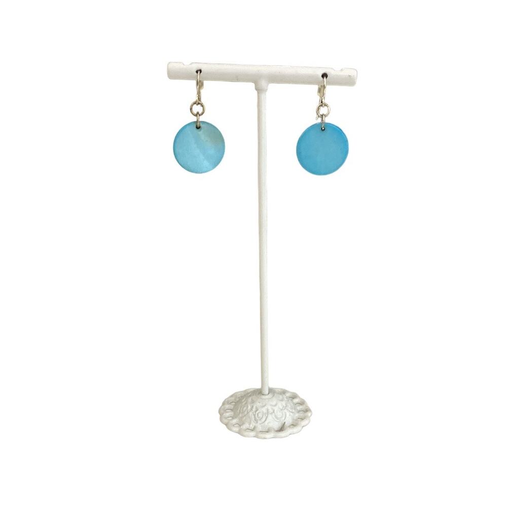 Vintage Mod Aqua Drop Earrings Silver Hook Closure